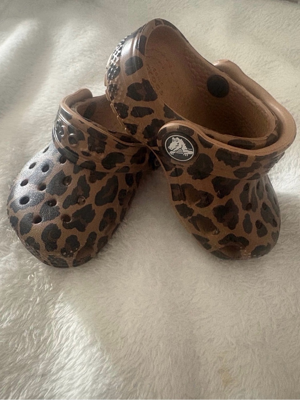 CROCS Kids Leopard Print Clogs in Brown and Black